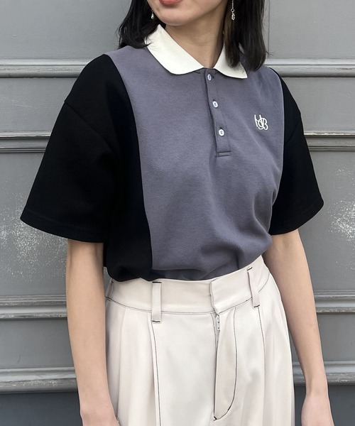NICOLE CLUB(ニコル クラブ)の「バイカラーポロシャツ(ポロシャツ・レディース・オフホワイト/チャコールグレー/ネイビー・FREE)」の1枚目の写真