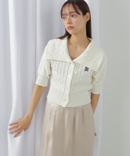 JILL by JILL STUART(ジルバイジルスチュアート)の「半袖コットンブレンドケーブルニット(ニット/セーター・レディース・ブルー/グレー/ホワイト・FREE)」の4枚目の写真