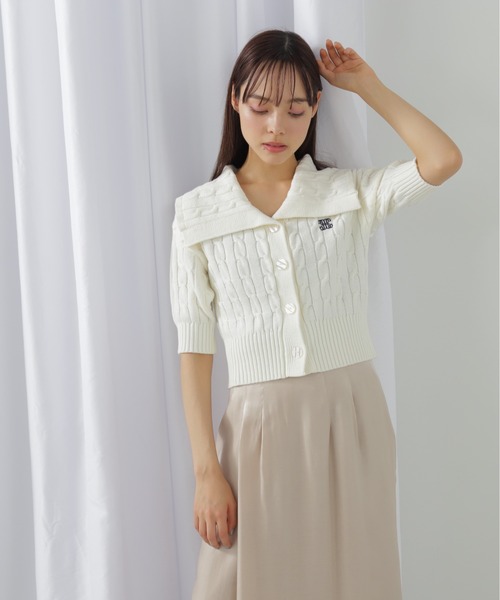 JILL by JILL STUART(ジルバイジルスチュアート)の「半袖コットンブレンドケーブルニット(ニット/セーター・レディース・ブルー/グレー/ホワイト・FREE)」の5枚目の写真