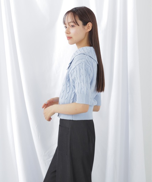 JILL by JILL STUART(ジルバイジルスチュアート)の「半袖コットンブレンドケーブルニット(ニット/セーター・レディース・ブルー/グレー/ホワイト・FREE)」の13枚目の写真