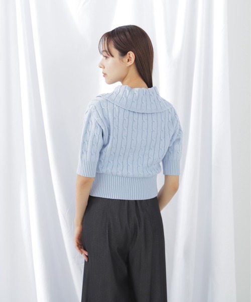 JILL by JILL STUART(ジルバイジルスチュアート)の「半袖コットンブレンドケーブルニット(ニット/セーター・レディース・ブルー/グレー/ホワイト・FREE)」の14枚目の写真