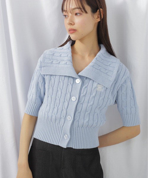 JILL by JILL STUART(ジルバイジルスチュアート)の「半袖コットンブレンドケーブルニット(ニット/セーター・レディース・ブルー/グレー/ホワイト・FREE)」の9枚目の写真
