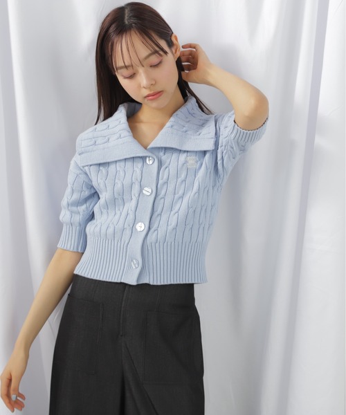 JILL by JILL STUART(ジルバイジルスチュアート)の「半袖コットンブレンドケーブルニット(ニット/セーター・レディース・ブルー/グレー/ホワイト・FREE)」の10枚目の写真