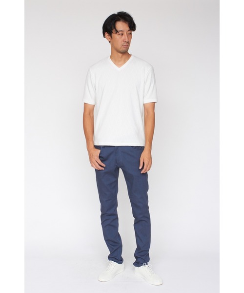 HIGH STREET（ハイストリート）の「HIGH STREET∴シェブロンブリスタージャカード半袖Vネックカットソー（タンクトップ・メンズ・ホワイト・M/L/LL）」の6枚目の写真