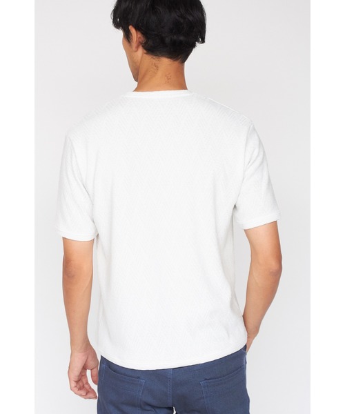 HIGH STREET（ハイストリート）の「HIGH STREET∴シェブロンブリスタージャカード半袖Vネックカットソー（タンクトップ・メンズ・ホワイト・M/L/LL）」の9枚目の写真