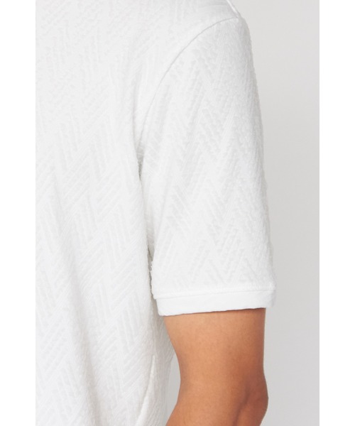 HIGH STREET（ハイストリート）の「HIGH STREET∴シェブロンブリスタージャカード半袖Vネックカットソー（タンクトップ・メンズ・ホワイト・M/L/LL）」の8枚目の写真