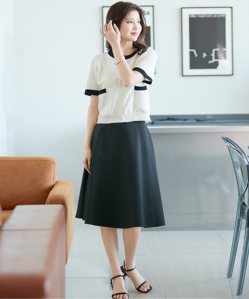 共布ベルト付きミディ丈フレアスカート 共布ベルト付きミディ丈フレアスカート