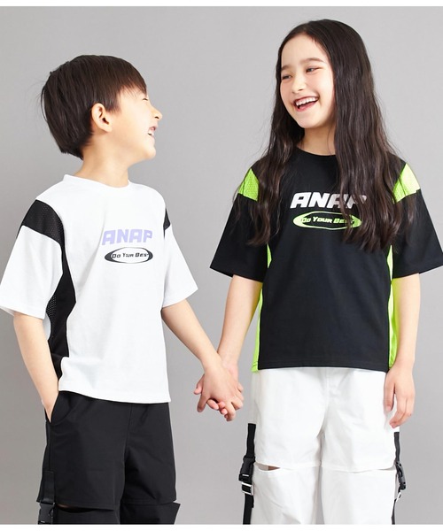 ANAP kids(アナップキッズ)の「サイド切替ビッグTシャツ(Tシャツ/カットソー・キッズ・ブラック/ホワイト・110cm/120cm/130cm)」の1枚目の写真
