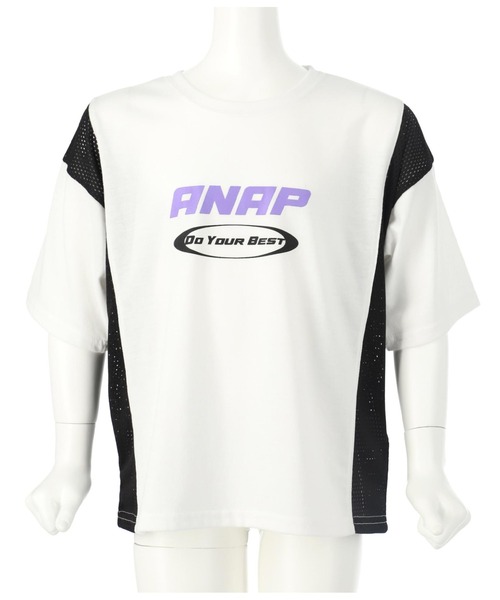 ANAP kids(アナップキッズ)の「サイド切替ビッグTシャツ(Tシャツ/カットソー・キッズ・ブラック/ホワイト・110cm/120cm/130cm)」の9枚目の写真