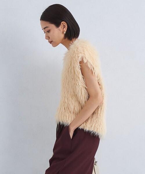 ロングフェザー ノースリーブ プルオーバーニット -ウォッシャブル-