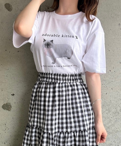 セール】ねこリボンプリント半袖Tシャツ（Tシャツ/カットソー
