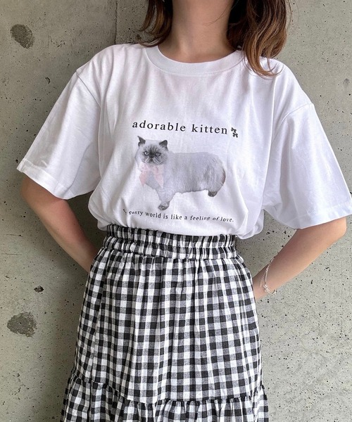 セール】ねこリボンプリント半袖Tシャツ（Tシャツ/カットソー