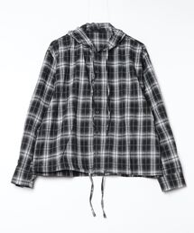 Chikashitsu + | ストリートファッション Chikashitsu＋ チカシツプラス blend check cropped hooded shirt チェッククロップフードシャツ フード付きシャツ チェックシャツ 長袖トップス 長袖シャツ 羽織り 韓国ファッション 韓国ストリート(シャツ/ブラウス)