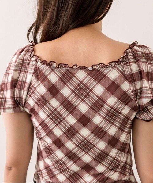 OLIVE des OLIVE（オリーブデオリーブ）の「バイアスチェックトップス（Tシャツ/カットソー・レディース・レッド/ブラウン/ベージュ・FREE）」の15枚目の写真