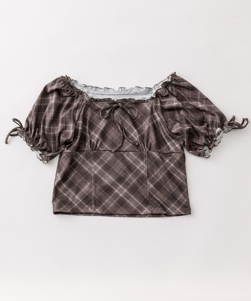 OLIVE des OLIVE（オリーブデオリーブ）の「バイアスチェックトップス（Tシャツ/カットソー・レディース・レッド/ブラウン/ベージュ・FREE）」の21枚目の写真
