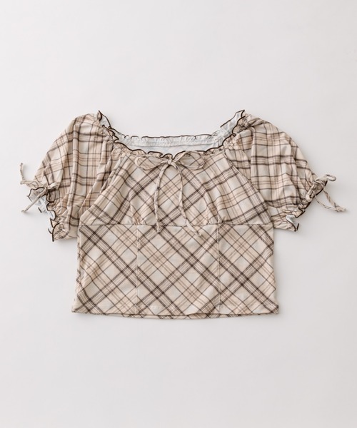 OLIVE des OLIVE（オリーブデオリーブ）の「バイアスチェックトップス（Tシャツ/カットソー・レディース・レッド/ブラウン/ベージュ・FREE）」の20枚目の写真