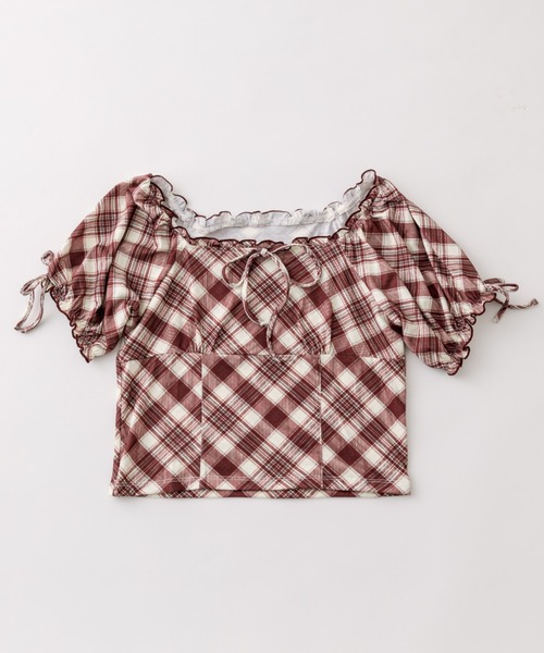 OLIVE des OLIVE（オリーブデオリーブ）の「バイアスチェックトップス（Tシャツ/カットソー・レディース・レッド/ブラウン/ベージュ・FREE）」の19枚目の写真