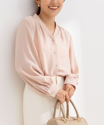 ジョーゼットパイピングVネックブラウス