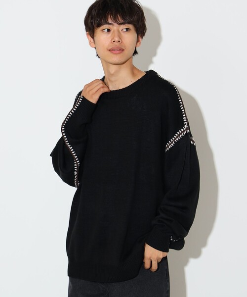 Theory カシミヤ混 ブランケットステッチニット クルーネック セーター Theory カシミヤ混 ブランケットステッチニット クルーネック セーター