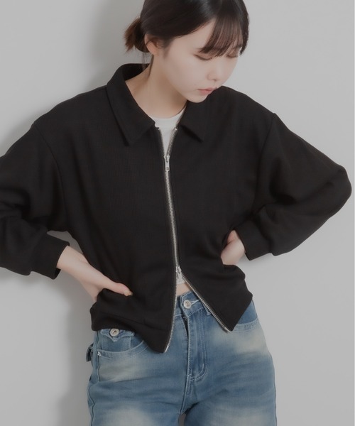HALEY PESCA(ヘーリーペスカ)の「HALEY PESCA/襟付きショート丈 ジップ ジャケット(カーディガン/ボレロ・レディース・グレー/ブラック/ホワイト・LARGE/X-LARGE/MEDIUM)」の14枚目の写真