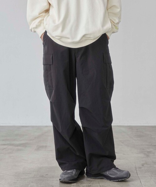 coen(コーエン)の「リップストップ6ポケットワイドカーゴパンツ(カーゴパンツ・メンズ・ブラック/オリーブ・S/M/L/XL)」の3枚目の写真
