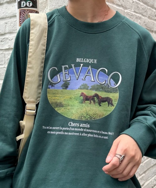 GEVACO（ゲバコ）の「【GEVACO/ゲバコ】裏毛フォトプリントスウェットクループルオーバー（スウェット・メンズ・ベージュ/グリーン/ライトグレー・SMALL/MEDIUM/LARGE）」の3枚目の写真