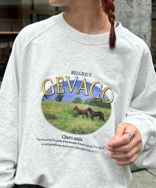 GEVACO（ゲバコ）の「【GEVACO/ゲバコ】裏毛フォトプリントスウェットクループルオーバー（スウェット・メンズ・ベージュ/グリーン/ライトグレー・SMALL/MEDIUM/LARGE）」の2枚目の写真