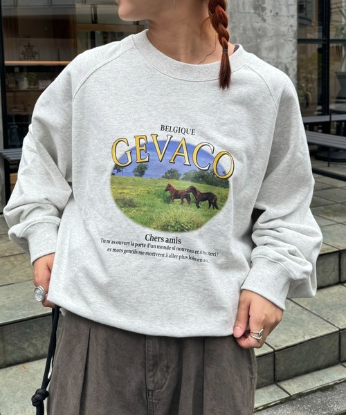 GEVACO（ゲバコ）の「【GEVACO/ゲバコ】裏毛フォトプリントスウェットクループルオーバー（スウェット・メンズ・ベージュ/グリーン/ライトグレー・SMALL/MEDIUM/LARGE）」の4枚目の写真