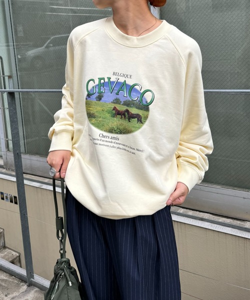 GEVACO（ゲバコ）の「【GEVACO/ゲバコ】裏毛フォトプリントスウェットクループルオーバー（スウェット・メンズ・ベージュ/グリーン/ライトグレー・SMALL/MEDIUM/LARGE）」の15枚目の写真