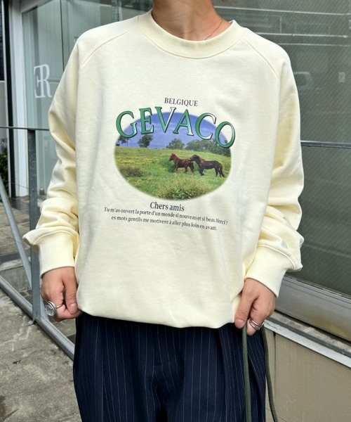 GEVACO（ゲバコ）の「【GEVACO/ゲバコ】裏毛フォトプリントスウェットクループルオーバー（スウェット・メンズ・ベージュ/グリーン/ライトグレー・SMALL/MEDIUM/LARGE）」の13枚目の写真