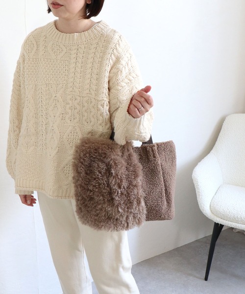 T・S・L(ティーエスエル)の「ファー切り替えトートバッグ(トートバッグ・レディース・アイボリー/グレー/モカ・FREE)」の3枚目の写真