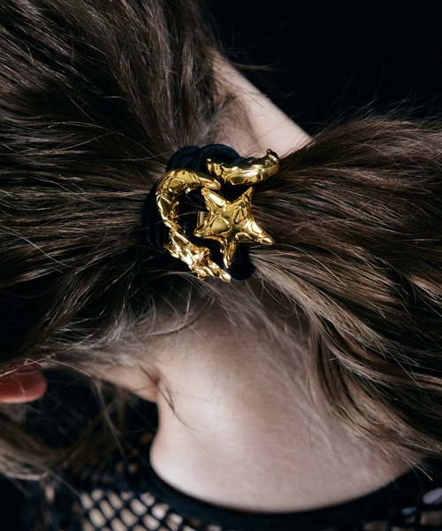 No.24リボンヘアゴム☆ハンドメイド☆ホワイトウールエッジ☆ネイビー