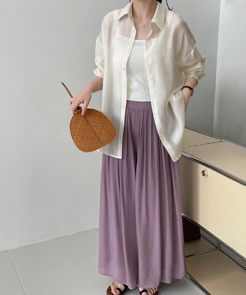 Doux Belle（ドゥーベル）の「バックストリングシアーシャツ（シャツ/ブラウス・レディース・ライトブラウン/グリーン/ベージュ・MEDIUM/LARGE）」の7枚目の写真