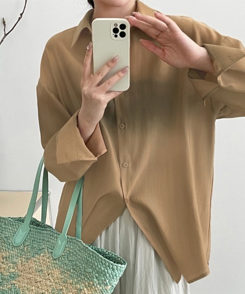 Doux Belle（ドゥーベル）の「バックストリングシアーシャツ（シャツ/ブラウス・レディース・ライトブラウン/グリーン/ベージュ・MEDIUM/LARGE）」の9枚目の写真