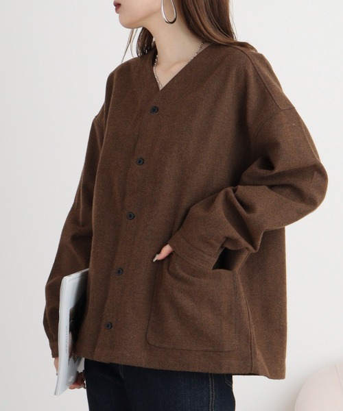 FUNALIVE(ファンアライブ)の「ウール混ヘリンボーン シャツカーデ(カーディガン/ボレロ・メンズ・グレー/ブラウン・L/M)」の8枚目の写真