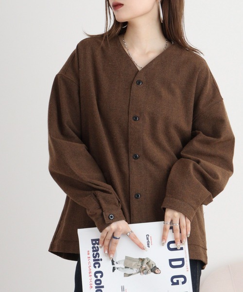 FUNALIVE(ファンアライブ)の「ウール混ヘリンボーン シャツカーデ(カーディガン/ボレロ・メンズ・グレー/ブラウン・L/M)」の9枚目の写真