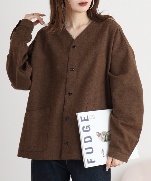 FUNALIVE(ファンアライブ)の「ウール混ヘリンボーン シャツカーデ(カーディガン/ボレロ・メンズ・グレー/ブラウン・L/M)」の10枚目の写真