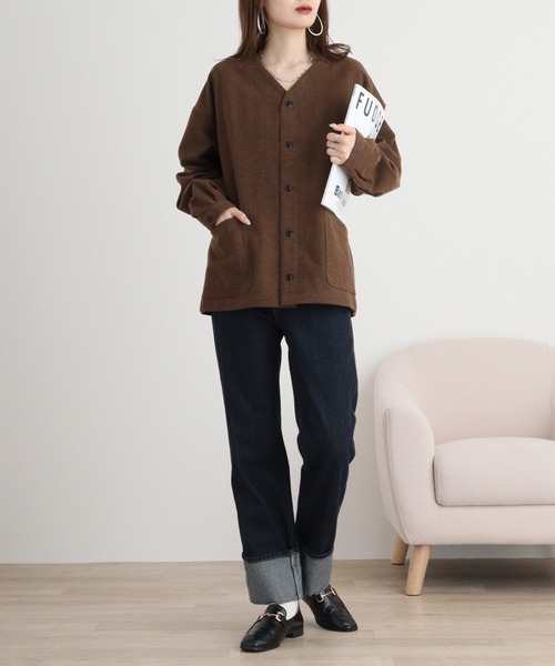 FUNALIVE(ファンアライブ)の「ウール混ヘリンボーン シャツカーデ(カーディガン/ボレロ・メンズ・グレー/ブラウン・L/M)」の11枚目の写真