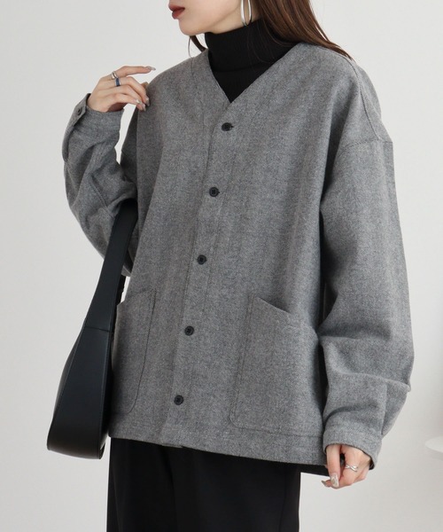 FUNALIVE(ファンアライブ)の「ウール混ヘリンボーン シャツカーデ(カーディガン/ボレロ・メンズ・グレー/ブラウン・L/M)」の4枚目の写真