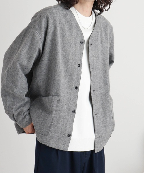 FUNALIVE(ファンアライブ)の「ウール混ヘリンボーン シャツカーデ(カーディガン/ボレロ・メンズ・グレー/ブラウン・L/M)」の13枚目の写真
