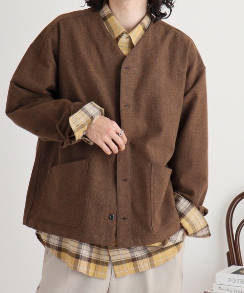 FUNALIVE(ファンアライブ)の「ウール混ヘリンボーン シャツカーデ(カーディガン/ボレロ・メンズ・グレー/ブラウン・L/M)」の17枚目の写真