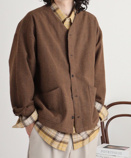 FUNALIVE(ファンアライブ)の「ウール混ヘリンボーン シャツカーデ(カーディガン/ボレロ・メンズ・グレー/ブラウン・L/M)」の18枚目の写真