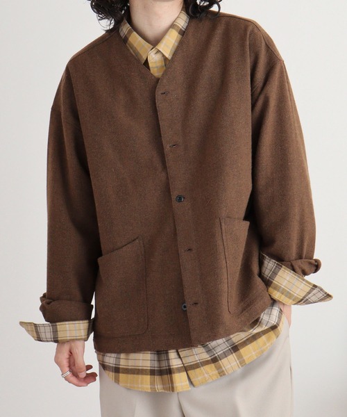 FUNALIVE(ファンアライブ)の「ウール混ヘリンボーン シャツカーデ(カーディガン/ボレロ・メンズ・グレー/ブラウン・L/M)」の16枚目の写真