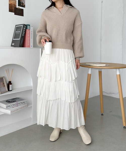 CLEA(クレア)の「オーバーサイズクロップド丈ポロニット(ニット/セーター・レディース・ベージュ/ブラック/グレー・FREE)」の15枚目の写真