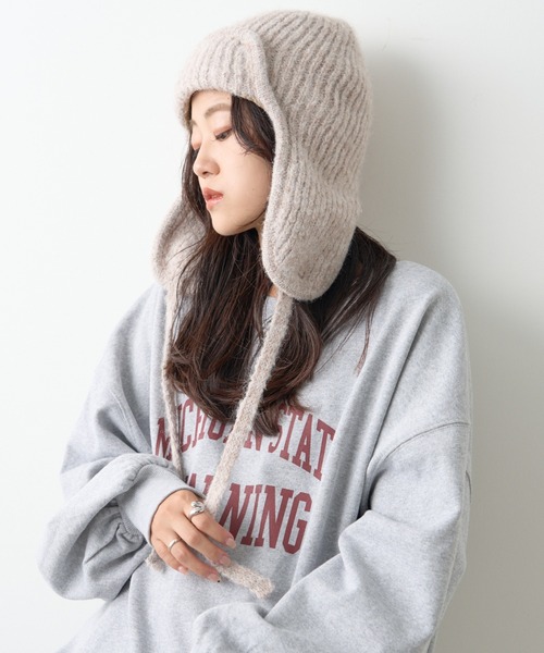 CIAOPANIC TYPY（チャオパニックティピー）の「耳付き2WAYニットフライトキャップ（ニットキャップ/ビーニー・レディース・グレー/オフホワイト/ブラック/ベージュ・ONE SIZE）」の16枚目の写真
