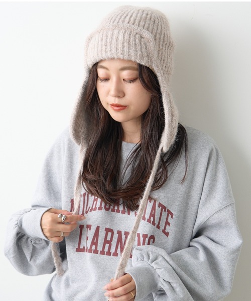 CIAOPANIC TYPY（チャオパニックティピー）の「耳付き2WAYニットフライトキャップ（ニットキャップ/ビーニー・レディース・グレー/オフホワイト/ブラック/ベージュ・ONE SIZE）」の14枚目の写真