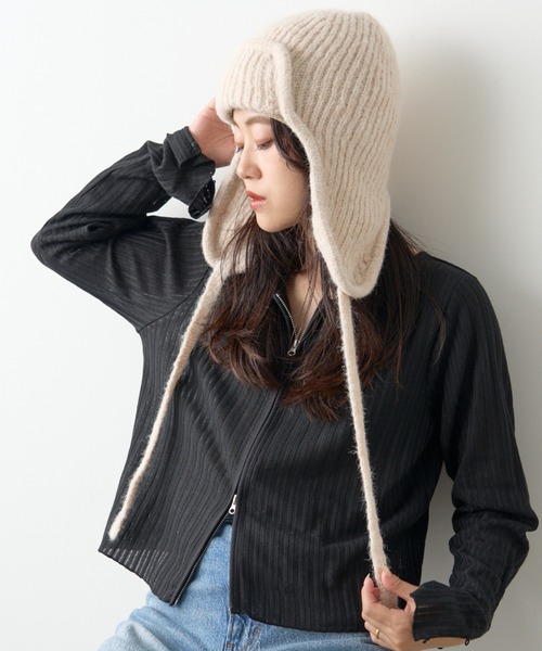 CIAOPANIC TYPY（チャオパニックティピー）の「耳付き2WAYニットフライトキャップ（ニットキャップ/ビーニー・レディース・グレー/オフホワイト/ブラック/ベージュ・ONE SIZE）」の20枚目の写真