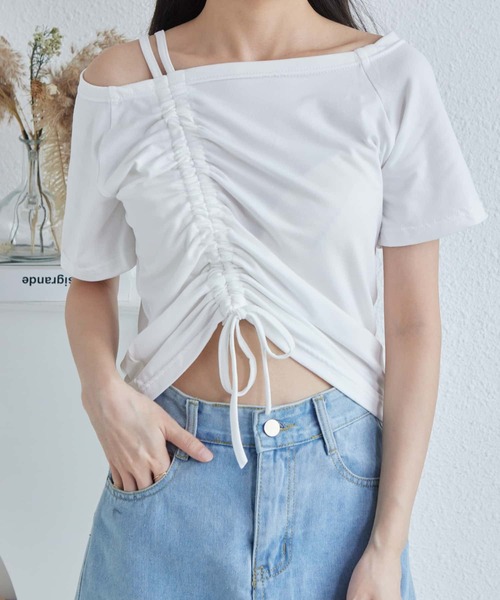 MAISON DE THERESE(メゾン ド テレーズ)の「オフショルダー ギャザーTシャツ(Tシャツ/カットソー・レディース・ブラック/グリーン/ホワイト・M)」の5枚目の写真