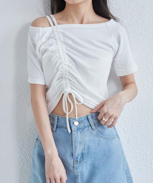 MAISON DE THERESE(メゾン ド テレーズ)の「オフショルダー ギャザーTシャツ(Tシャツ/カットソー・レディース・ブラック/グリーン/ホワイト・M)」の6枚目の写真