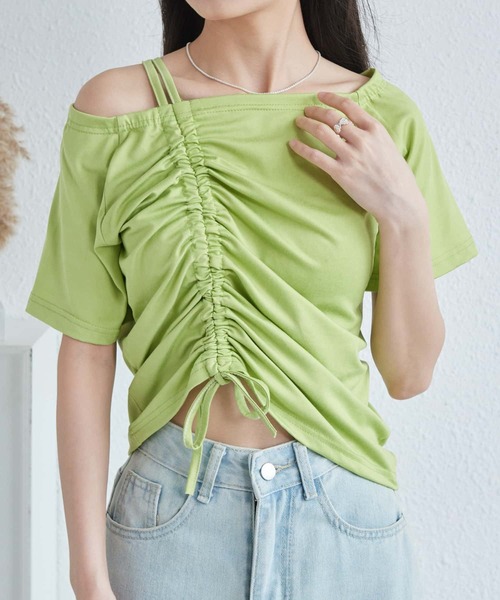 MAISON DE THERESE(メゾン ド テレーズ)の「オフショルダー ギャザーTシャツ(Tシャツ/カットソー・レディース・ブラック/グリーン/ホワイト・M)」の9枚目の写真